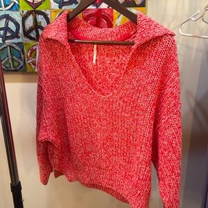 Free People Love This City Chunky Oversized Collarded V-Neck Sweater XS-M